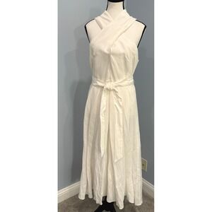 NWT Karen Millen x Lydia Millen Petite Linen Midi Dress Ivory Size 8 Quiet Lux